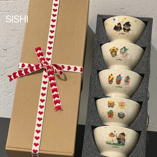 四时有梨 波兰彩米饭碗一组五个装.一组五个牛皮纸盒加爱心丝带