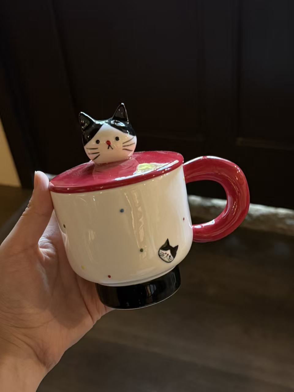 四时有梨 可爱卡通陶瓷马克杯带盖家用喝水杯子咖啡杯