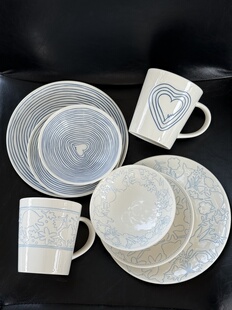 四时有梨 蓝色简约陶瓷碗家用焗饭碗汤碗收汁菜盘沙拉碗9寸浅汤盘