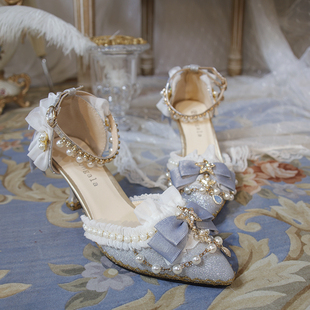 【一夜物语】原创手作Lolita鞋花嫁洛丽塔尖头kl凡尔赛高跟鞋定制