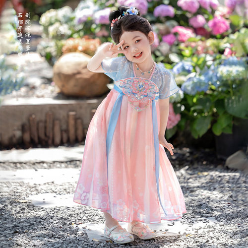 汉服女童2026夏季儿童古风仙气薄款公主连衣裙小女孩古装表演襦裙
