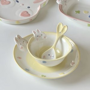 可爱卡通兔子碗碟釉下彩餐具套装