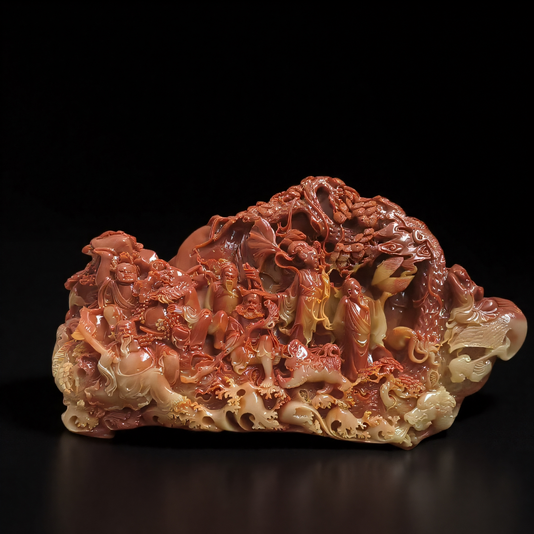 古玩收藏仿寿山石雕芙蓉石八仙过海大摆件客厅装饰奇石家居摆件