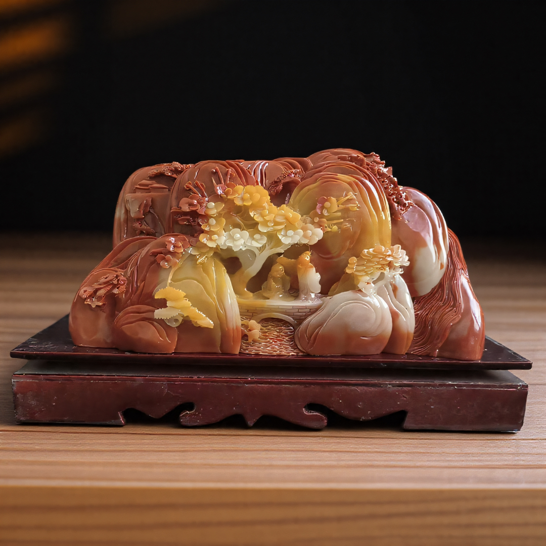 特价仿寿山石芙蓉石雕刻山水摆件玄关家居装饰桌面摆件送礼观赏石