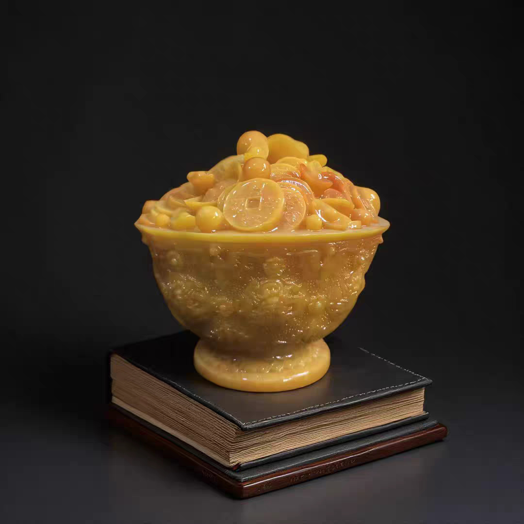 仿玉聚宝盆家居办公桌面装饰品奇趣摆件中古风装饰摆件商务礼品