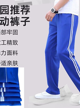 校服裤子宝蓝色夏季薄款直筒裤春秋南韩丝男童女童高中生运动长裤