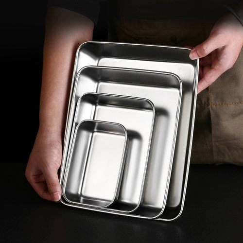 Пищевая сорта 304 из нержавеющей стали прямоугольная прямоугольная овощная блюда Плоская дна коробка Tritramisu Приготовленная утиная шея поднос
