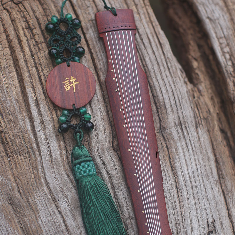 古琴书签血檀雕刻纯银镶嵌流苏把玩件仲尼式万壑松 原比例制