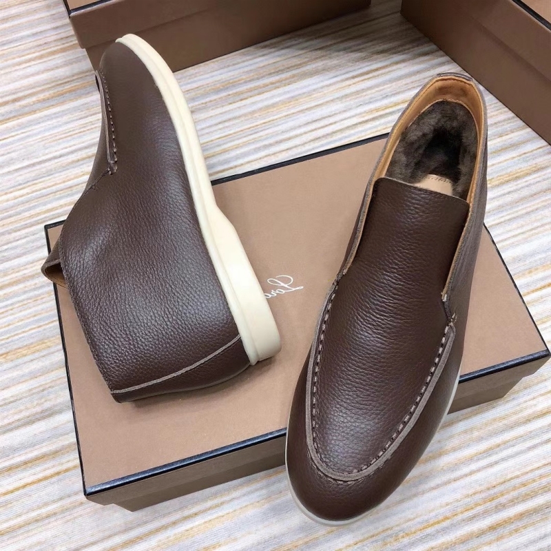 英伦秋冬季真皮羊毛一体高帮男士鞋LP加绒保暖防寒一脚蹬防滑防水