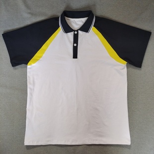 定做夏季男女校服同款短袖大小码白色拼藏蓝色拼亮黄色休闲POLO衫