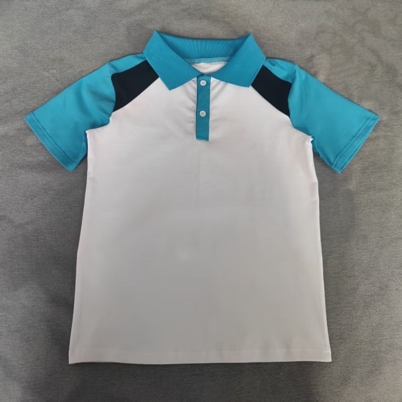 定做夏季男女校服同款运动短袖白色拼接天蓝藏蓝色短袖T恤POLO衫