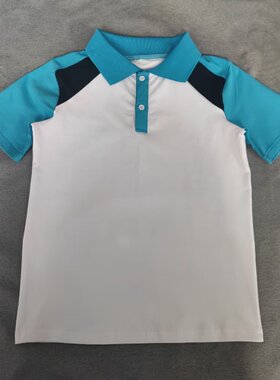 定做夏季男女校服同款运动短袖白色拼接天蓝藏蓝色短袖T恤POLO衫