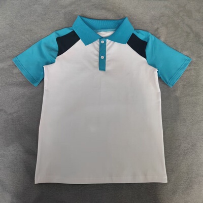 定做夏季男女校服同款运动短袖白色拼接天蓝藏蓝色短袖T恤POLO衫