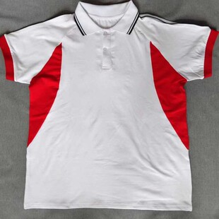 定制夏季男女校服同款运动短袖上衣白色拼接红色休闲POLO衫T恤衫