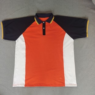 定做夏季男女校服同款上衣短袖 白色拼接橘黄色翻领T恤衫POLO衫