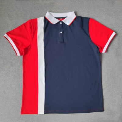 定做夏季男女校服同款运动半袖红拼藏蓝短袖翻领T恤POLO衫上衣