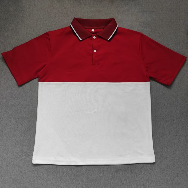 定做夏季男女校服同款运动短袖白色拼枣红翻领休闲T恤POLO衫短袖