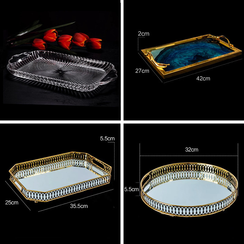 欧式水晶玻璃长方形托盘 水果盘创意刻花茶几 水杯盘瓜果盘干果盘