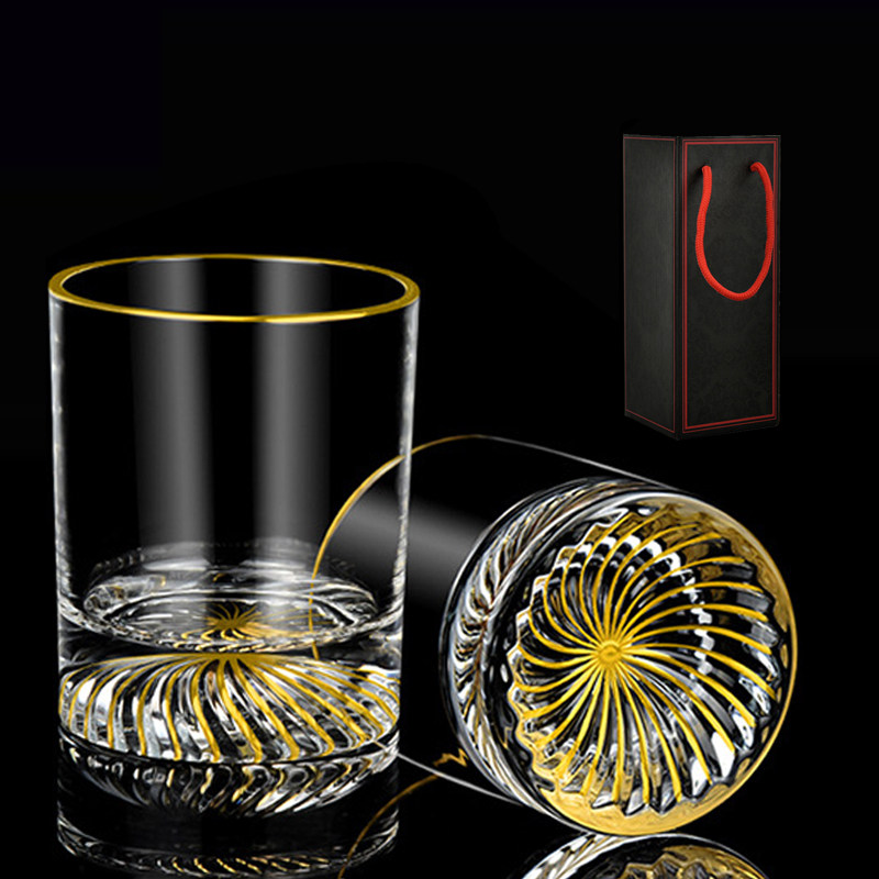 水晶玻璃杯酒杯套装 新款创意家用洋酒杯啤酒杯子螺纹威士忌杯子
