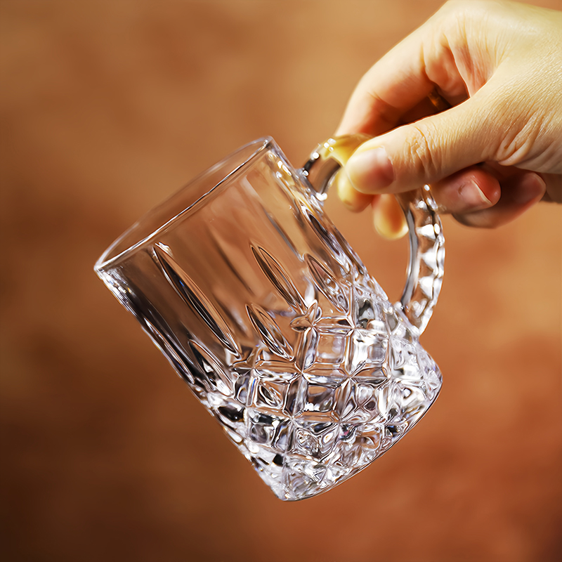 家用玻璃杯子水杯大号 啤酒杯子 耐热带把杯茶杯 扎啤杯 绿茶家用