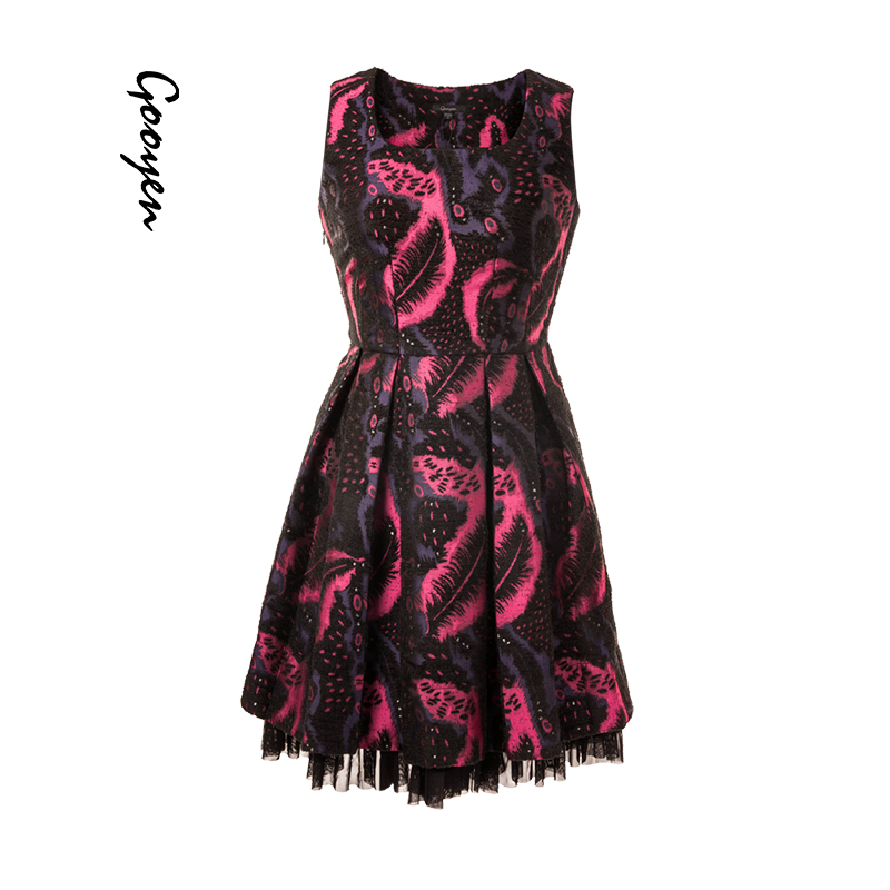 线下专柜代购古源羽毛无袖连衣裙