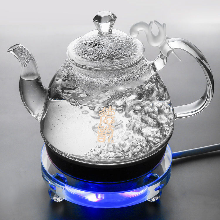 德韵S558水晶圆型快速电热水壶玻璃壶烧水泡茶养生炉自动断电套装