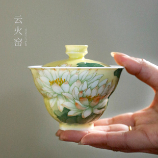 云火窑手绘釉下彩陶瓷茶杯盖碗功夫茶具泡茶耐热温茶高档茶盏礼品