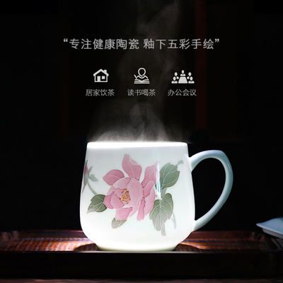 云火窑釉下彩陶瓷茶杯带盖马克杯