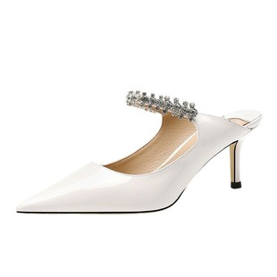 高跟凉鞋女2025夏季尖头漆皮细跟包头水钻百搭穆勒鞋外穿J半拖鞋