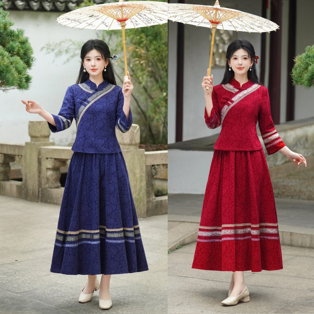 春秋中国风提花改良旗袍套装