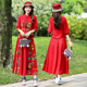 民族风印花广场舞服装 套装 中式 春夏新款 立领七分袖 上衣棉麻半身裙