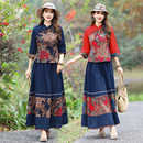 裙改良旗袍上下两件套春夏季 新中式 复古中国风套装 民族风女装 套装