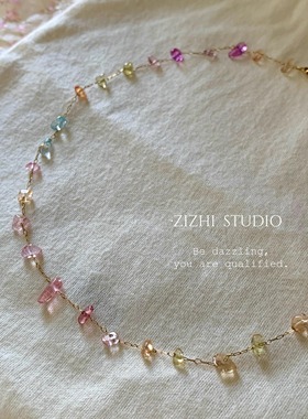 ZIZHI STUDIO 法式彩色天然石手工串珠叠戴锁骨链高级极细项链女