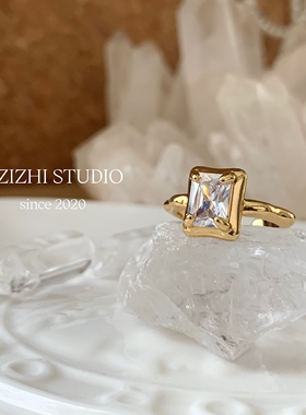 ZIZHI STUDIO超闪冰糖 法式极简镀18k金戒指叠戴素圈百搭单钻戒指