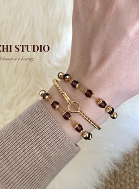 ZIZHISTUDIO原创法式气质手链石榴色切面锆石百搭小众高级感手饰