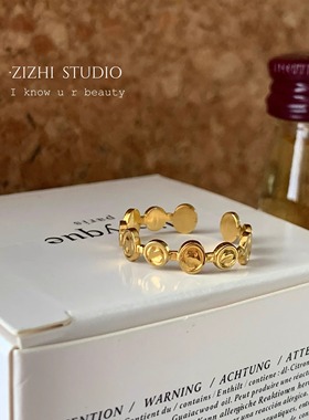 ZIZHI STUDIO 法式精致锤纹中古艺术戒指圆片不掉色叠戴质感指环