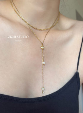 锁骨链女原创不掉色白女项链极细18k金色毛衣链简约多戴法ins项链