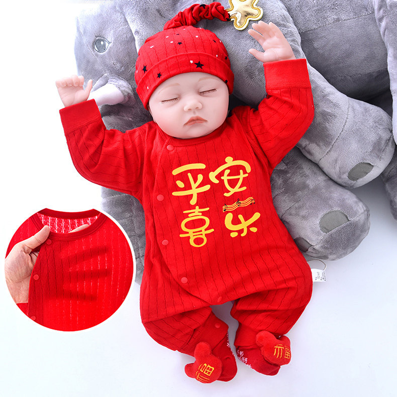 满月婴儿衣服春秋夏季公主女百天宝宝男孩连体衣红新生儿套装薄款