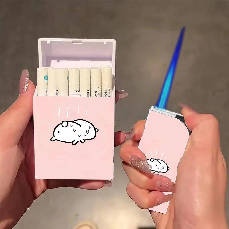 可爱卡通自嘲熊打火机塑料烟盒一次性蓝焰直冲防风打火机送男友礼