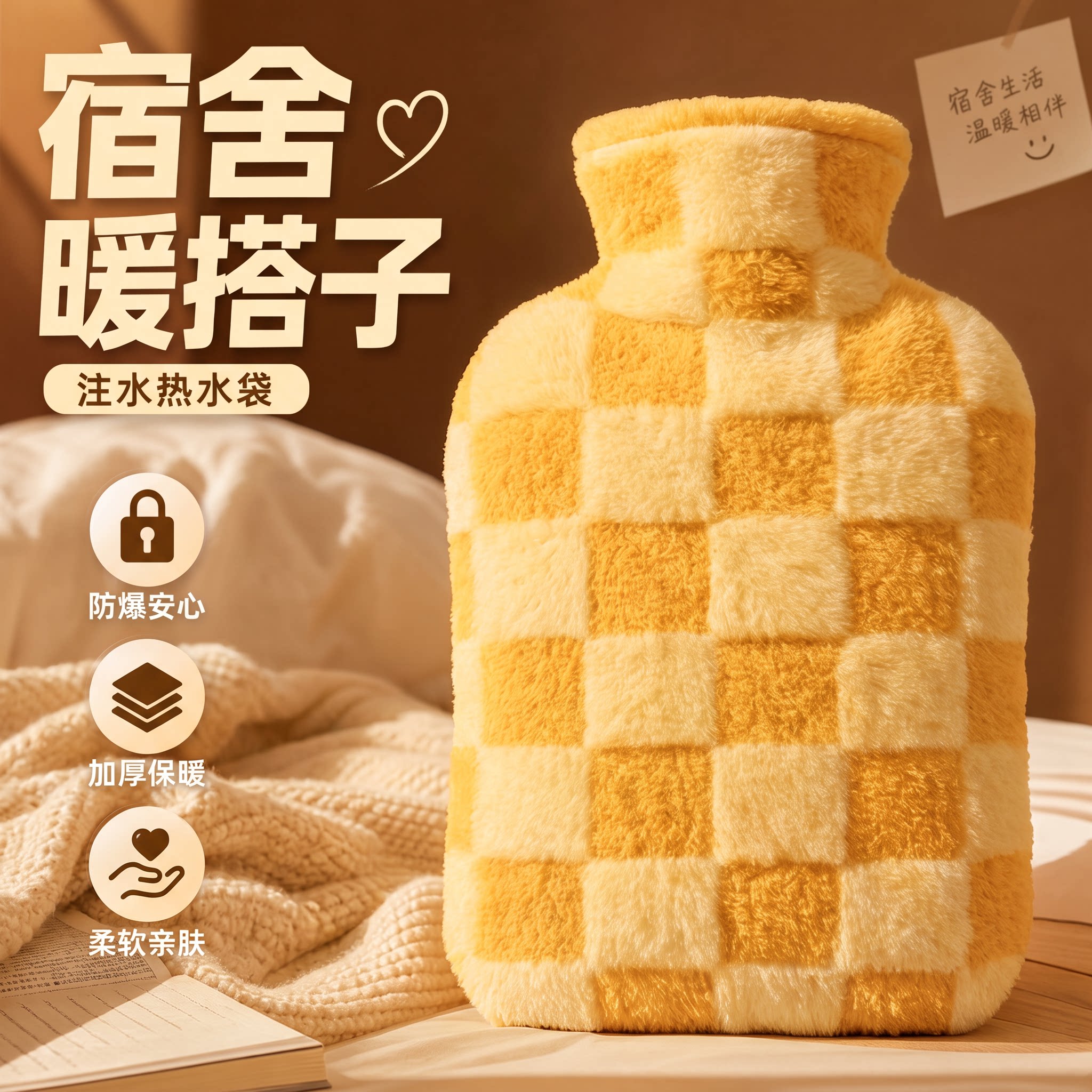 学生宿舍热水袋注水暖水袋暖床神器防爆毛绒暖手宝冬季可爱加厚款