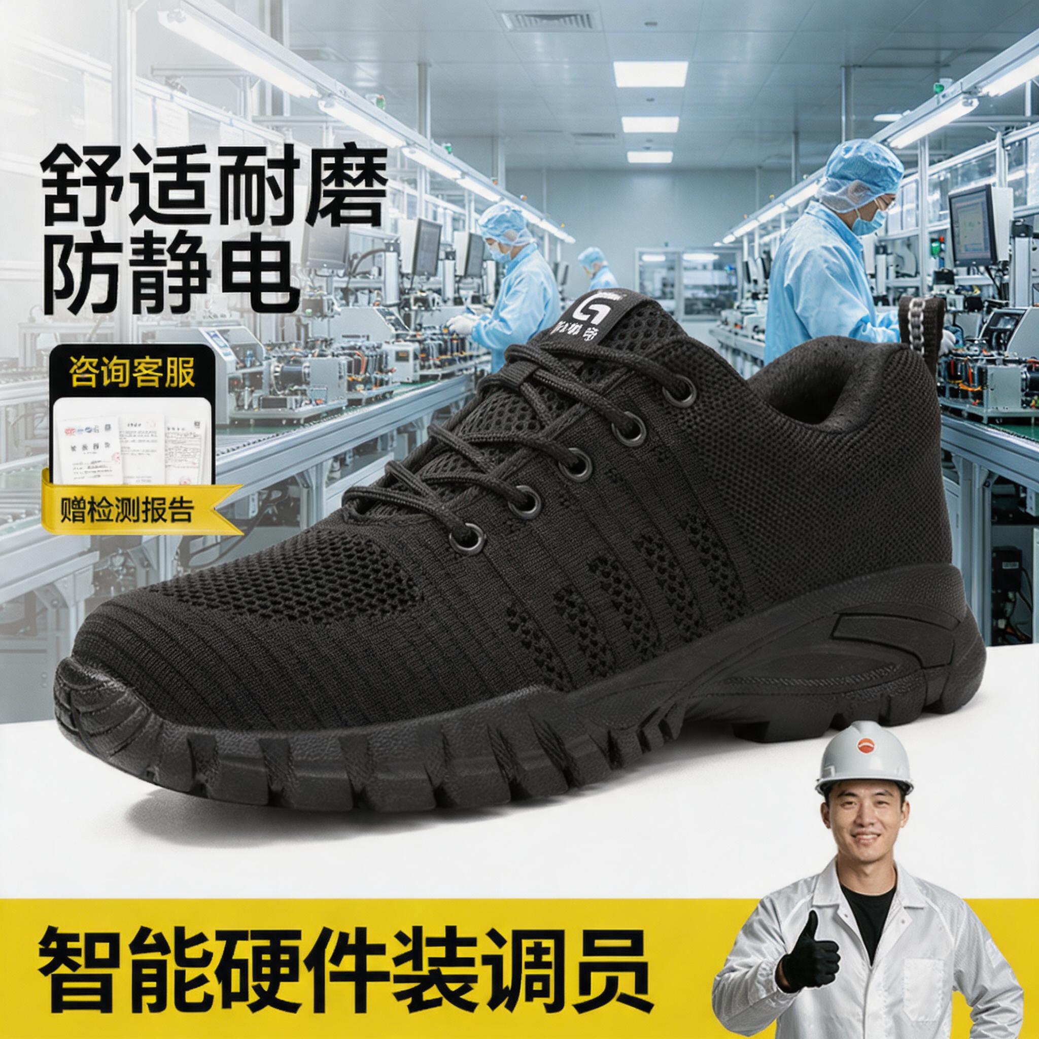 防静电电子厂劳保鞋男款男士轻便安全工作透气智能硬件装调员专用