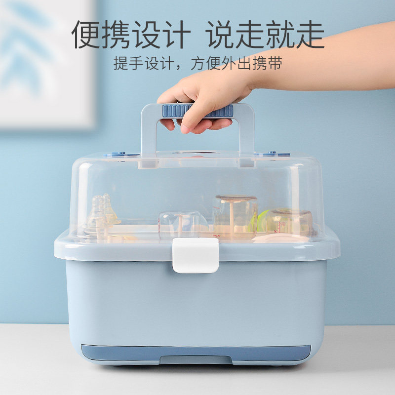 宝宝餐具收纳盒奶瓶收纳箱新生婴儿碗筷辅食工具存储盒沥水架防尘