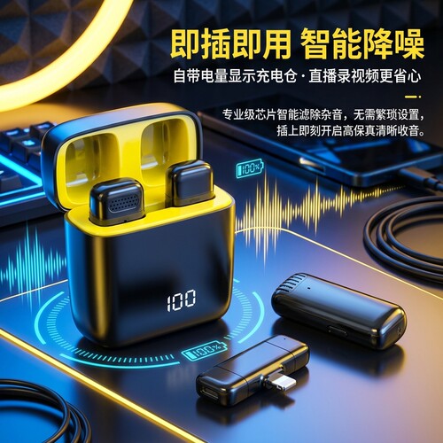 手机直播无线领夹麦克风一拖二