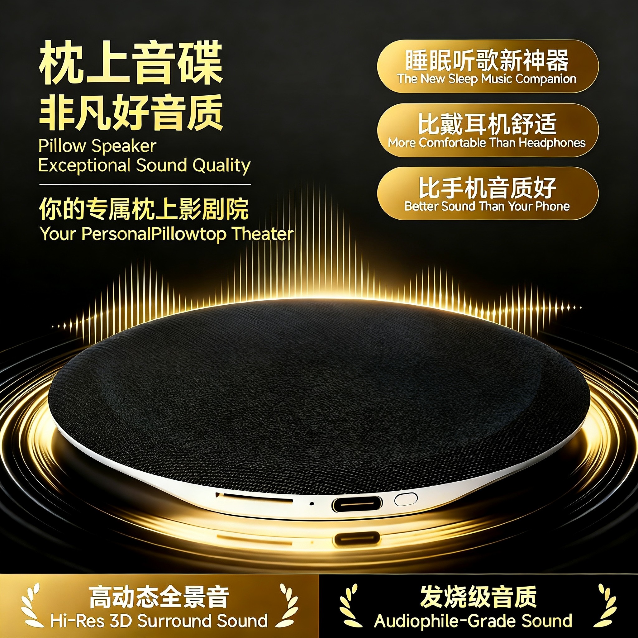 2026新款枕下音响睡眠神器蓝牙枕上枕边音碟音质好白噪音枕头音箱