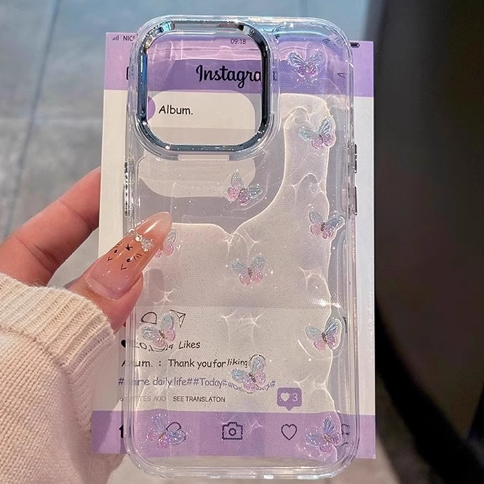 透明渐变蝴蝶适用苹果手机壳女款