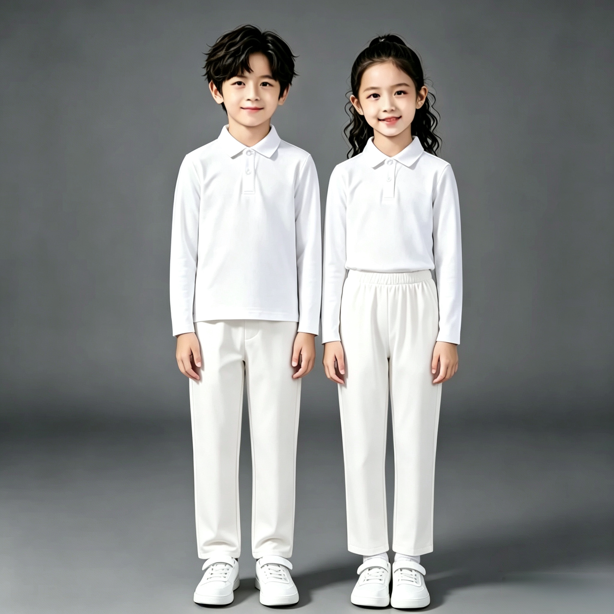 儿童校服白色polo衫套装春秋男童女童中大童中小学生班服二件套潮