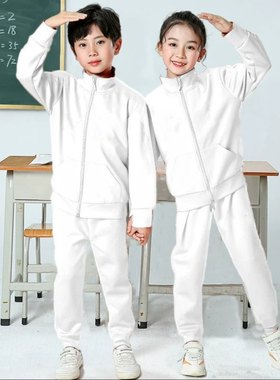 男童女童学生白色运动二件套班服