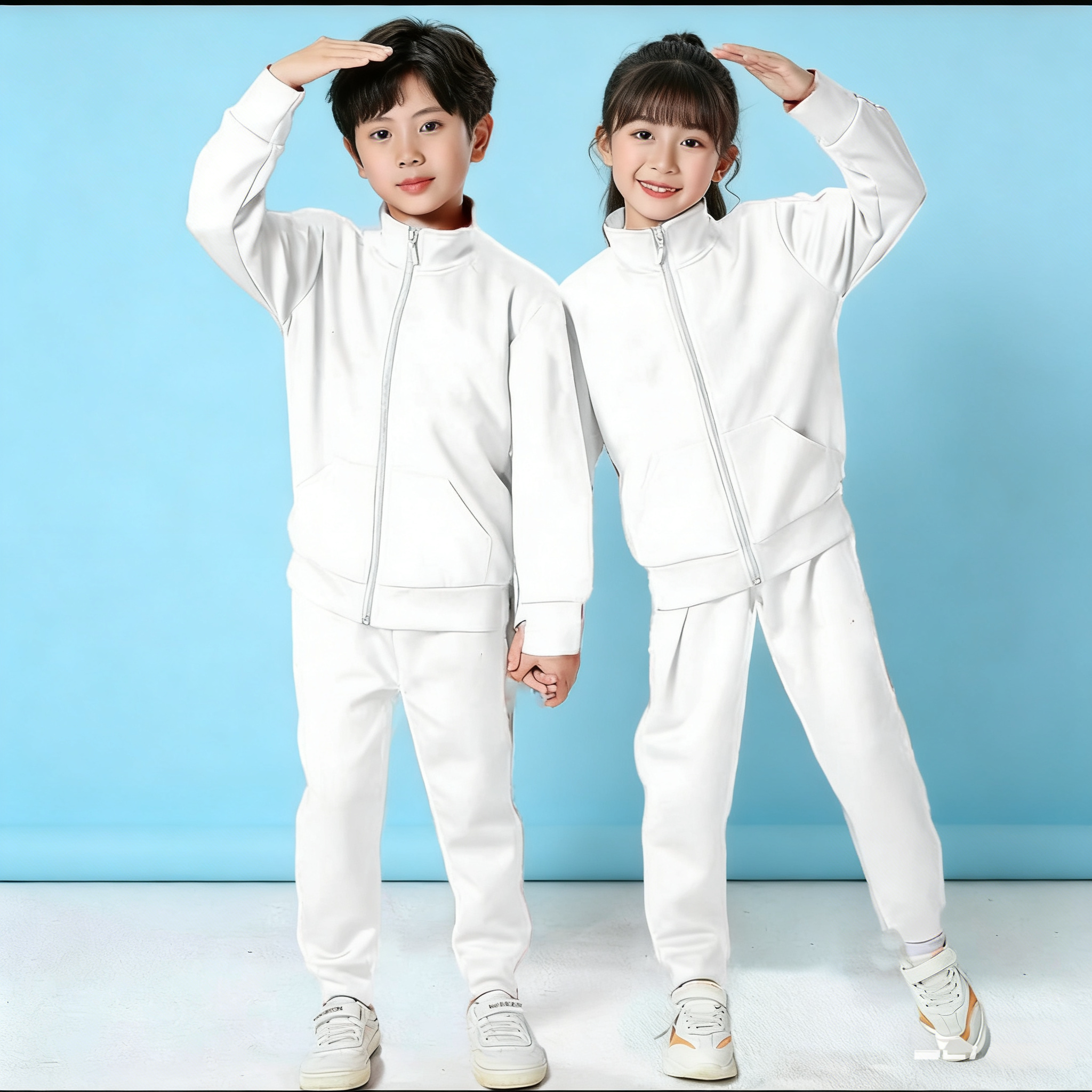 学生全白色运动服套装春秋款儿童中小学生运动会班服男女童两件套