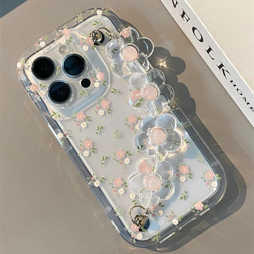 清新碎花腕带链适用红米turbo3手机壳note12小米civi4pro高级k70/k60/k50少女k40/k30文艺10/9/8/m11超火