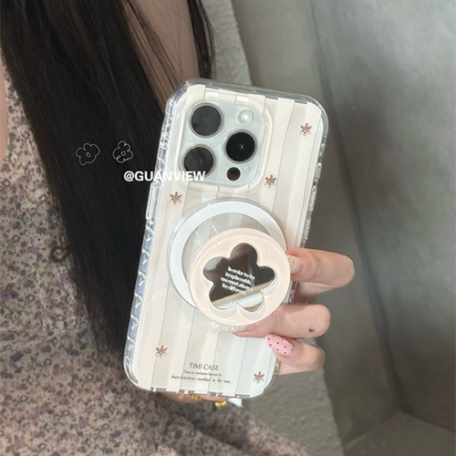 适用小米17/15手机壳turbo5红米note14/13/12条纹花朵civi3/2/4/5pro镜面磁吸支架11T/10/9/8高级max时尚mix